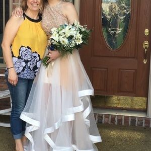 gold and cream prom dress
